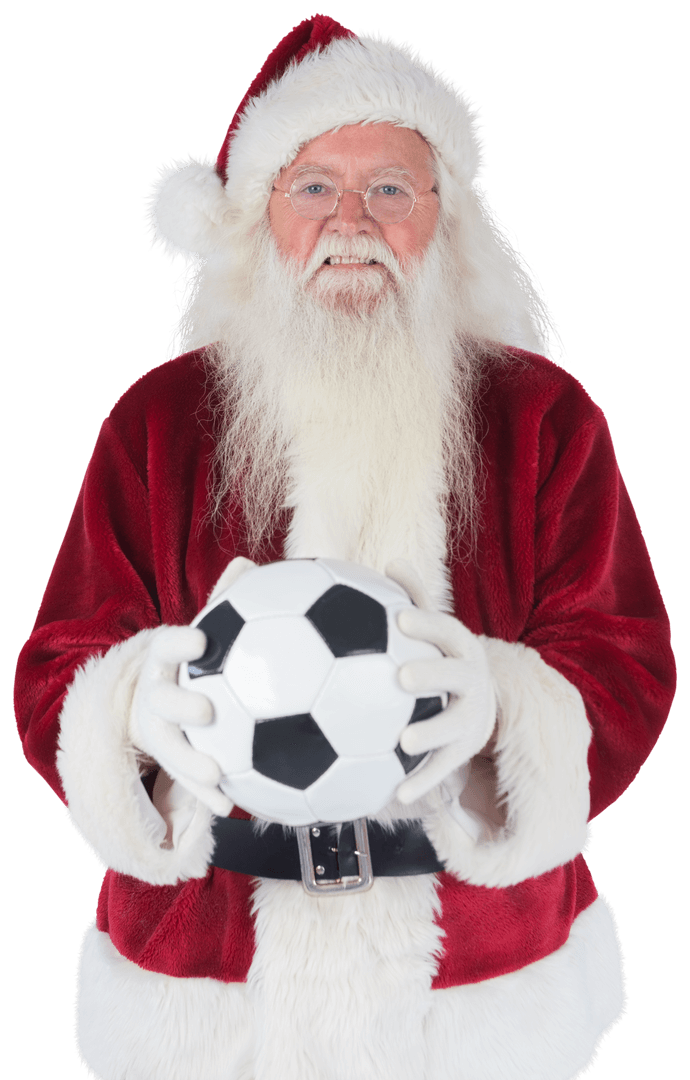 Santa Claus Holding Football on Transparent Background for Christmas Fun