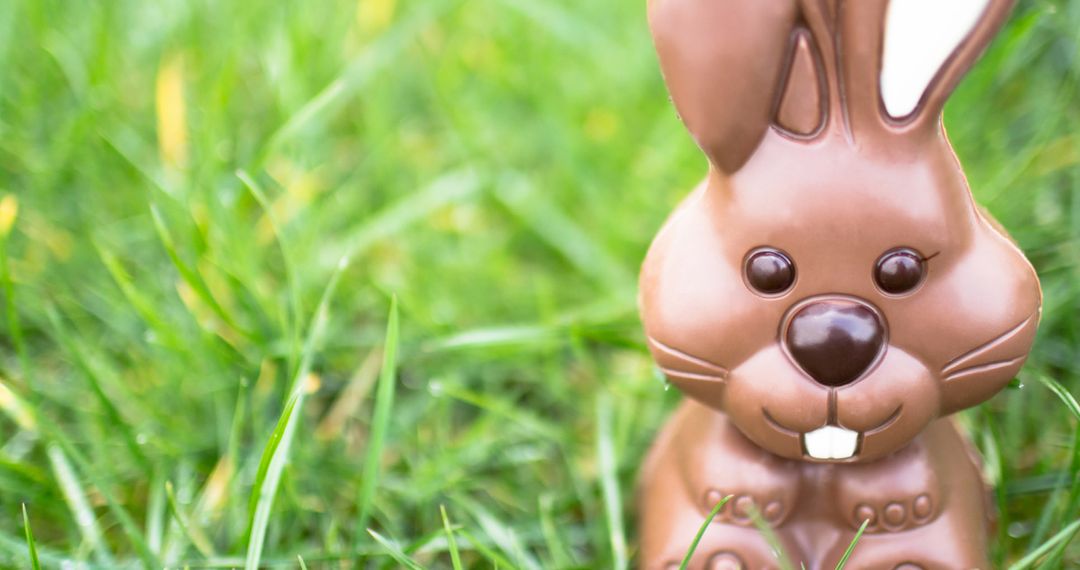 Chocolate Easter Bunny on Green Grass Symbolizes Springtime and Joy