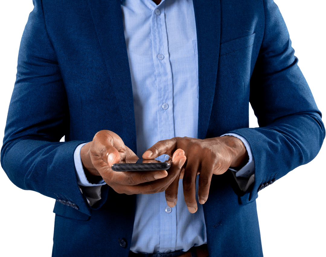 Transparent Overlay of Businessman Using Smartphone