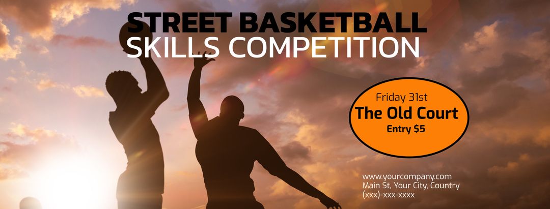 Dynamic Silhouette of Basketball Players at Sunset