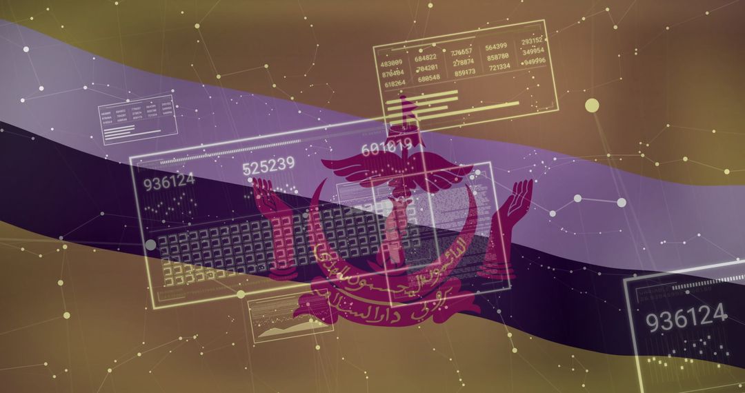 Brunei Flag Overlaid on Digital Network with Data Panels