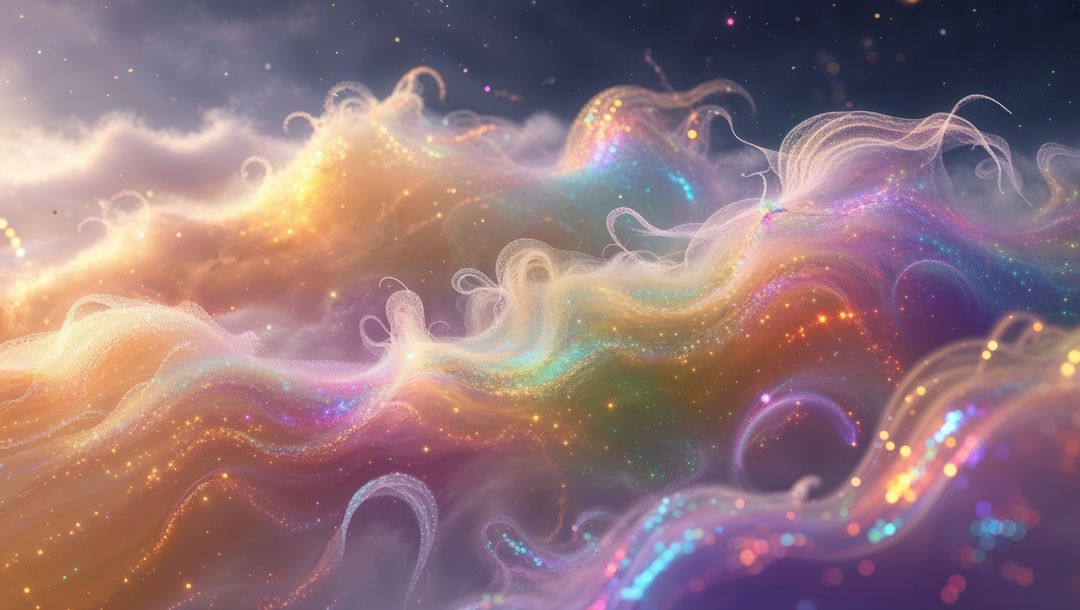 Ethereal Luminous Waves with Sparkling Stardust in Fantasy Space