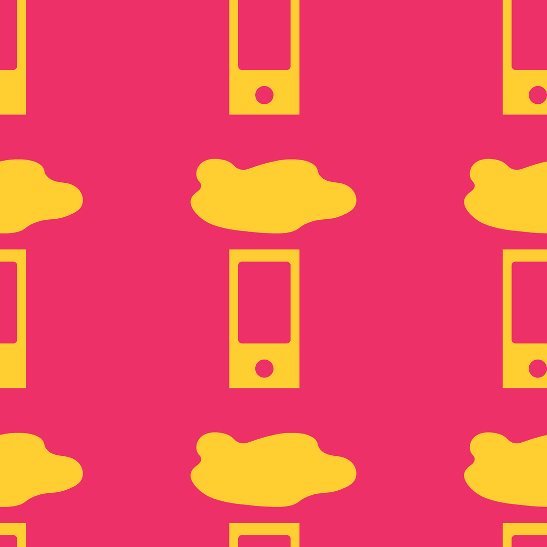 Transparent Smartphones and Clouds Pattern on Vibrant Pink