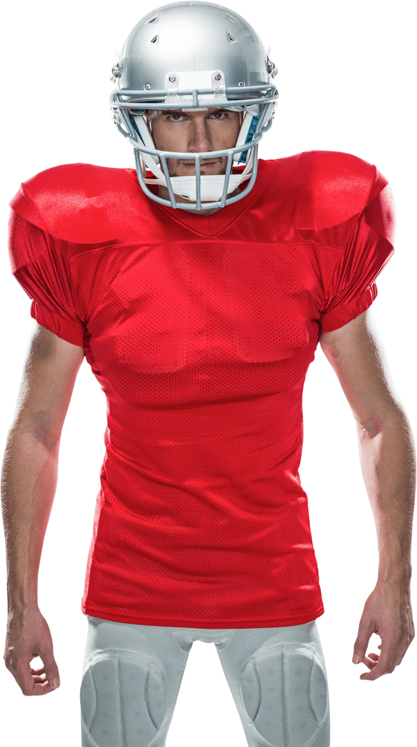 Transparent Serious American Football Player in Red Uniform