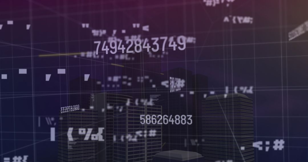 Digital Landscape with Data Processing Over Cityscape