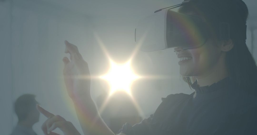 Woman Engaged with Virtual Reality in Futuristic Environment