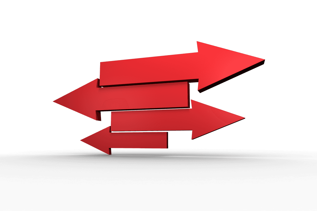 Transparent Red Arrows Pointing Differently on Black Background