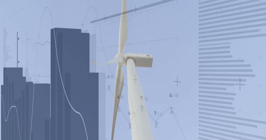 Wind Turbine with Modern Data Visualization Backdrop