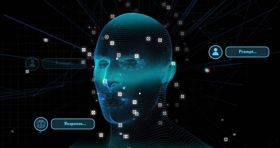 Futuristic Digital Interface with Virtual Human Head Simulation