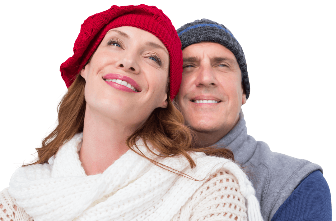 Smiling Mature Couple in Winter Clothing with Transparent Background
