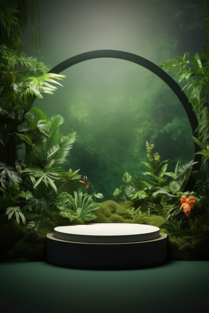 Elegant Botanical Pedestal in Lush Jungle Atmosphere - Free Images, Stock Photos and Pictures on Pikwizard.com