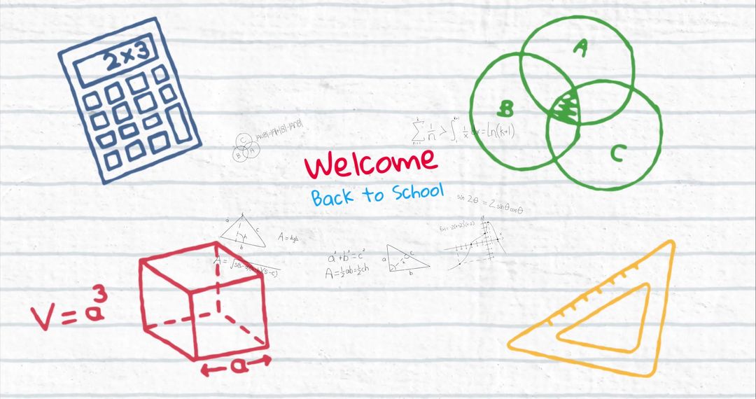 Colorful Back to School Concept with Math Symbols and Drawings