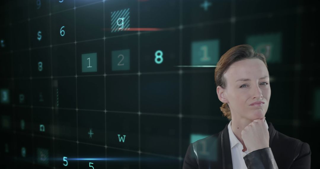 Businesswoman Analyzing Digital Numbers and Strategy