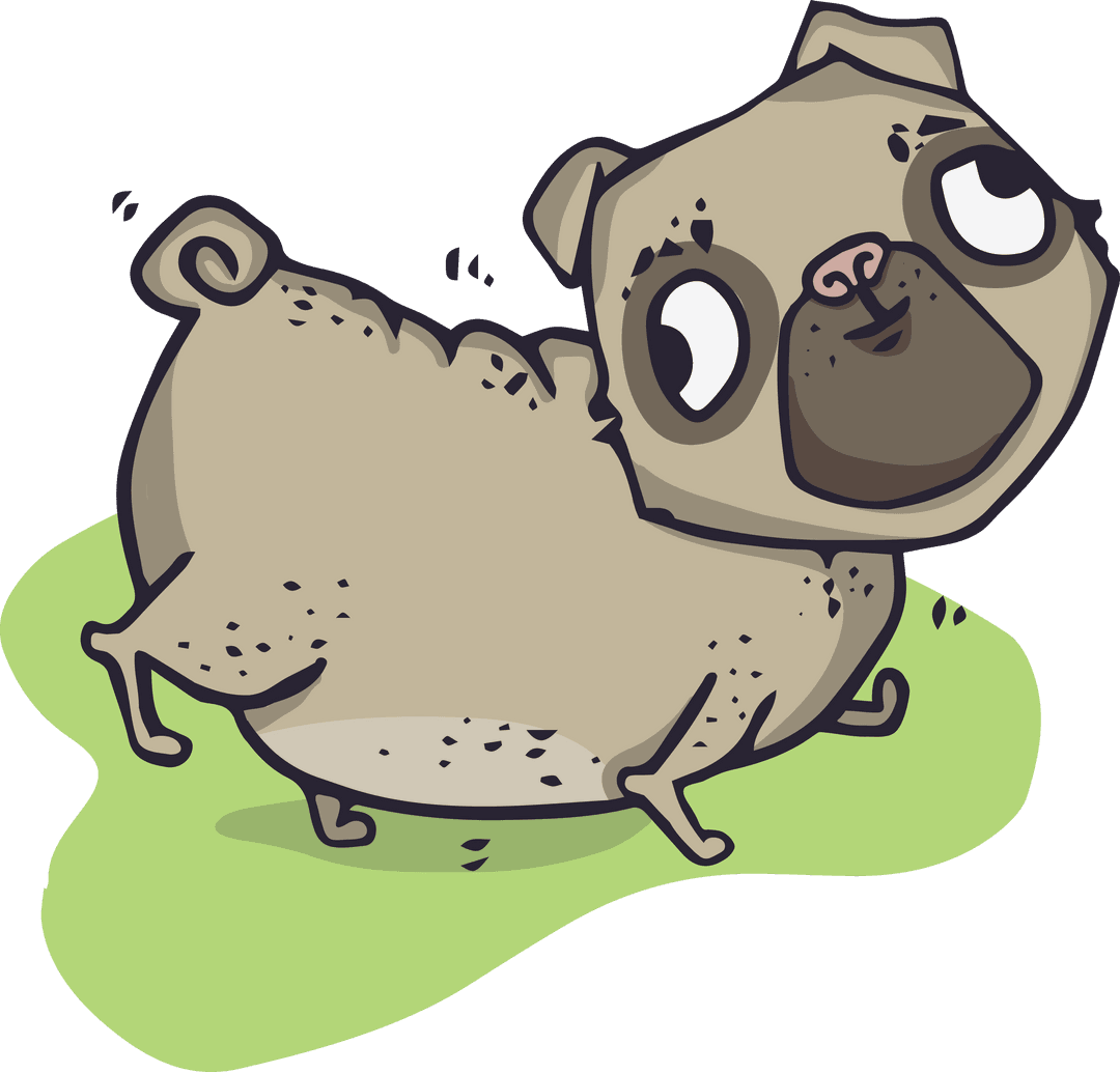 Adorable Cartoon Pug on Grass - Transparent Background Design