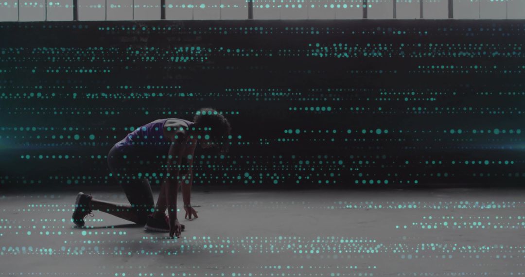 Athlete Starting Dairy with Data Overlay Illustrating Performance