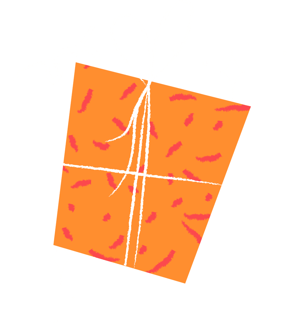 Transparent Floating Orange Gift Box with White Bow and Sparkles