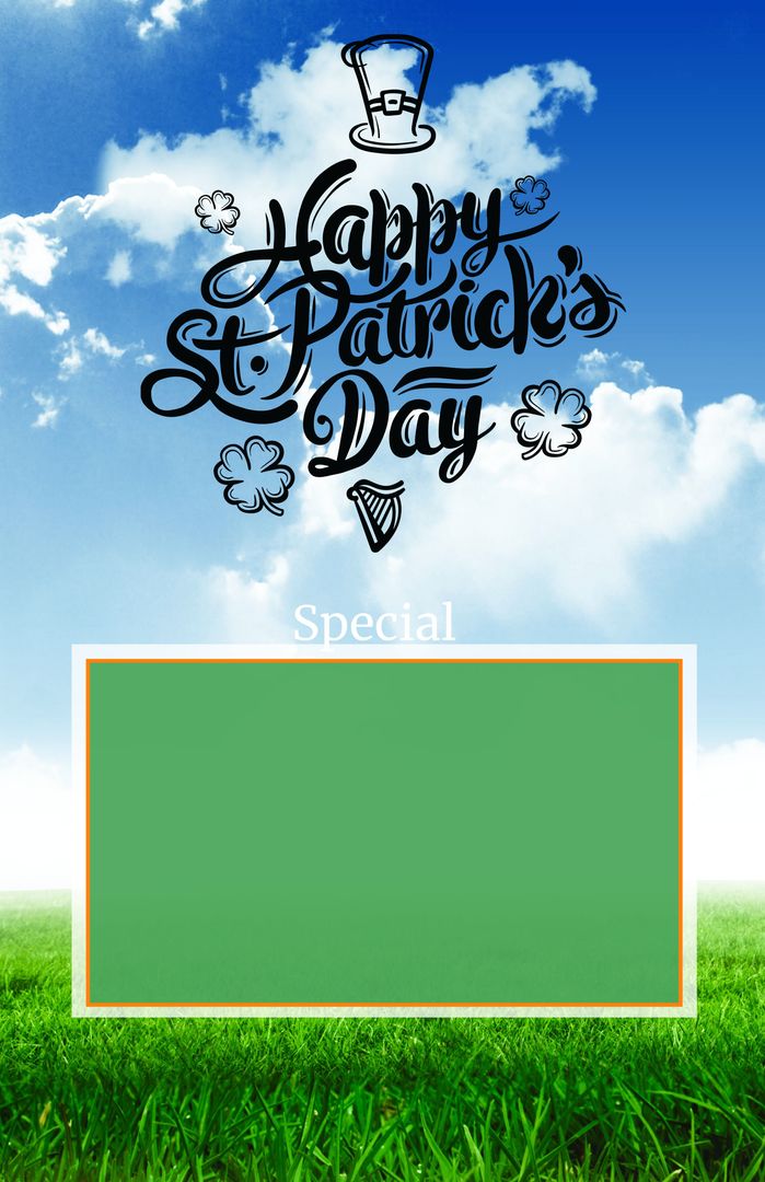 Joyful St. Patrick's Day Template with Green Field and Sky