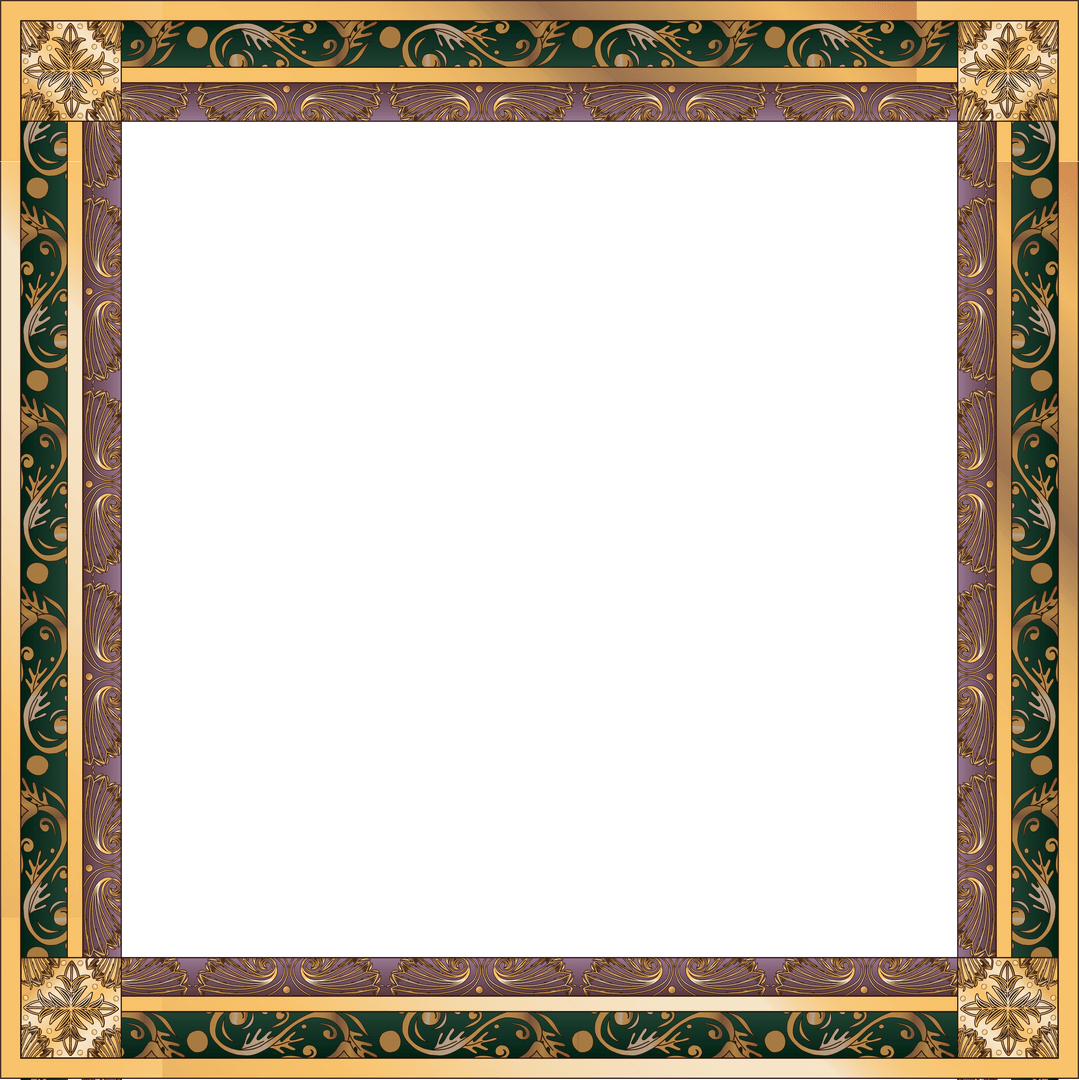 Ornate Gold-Edged Frame with Green Vines on Transparent Background