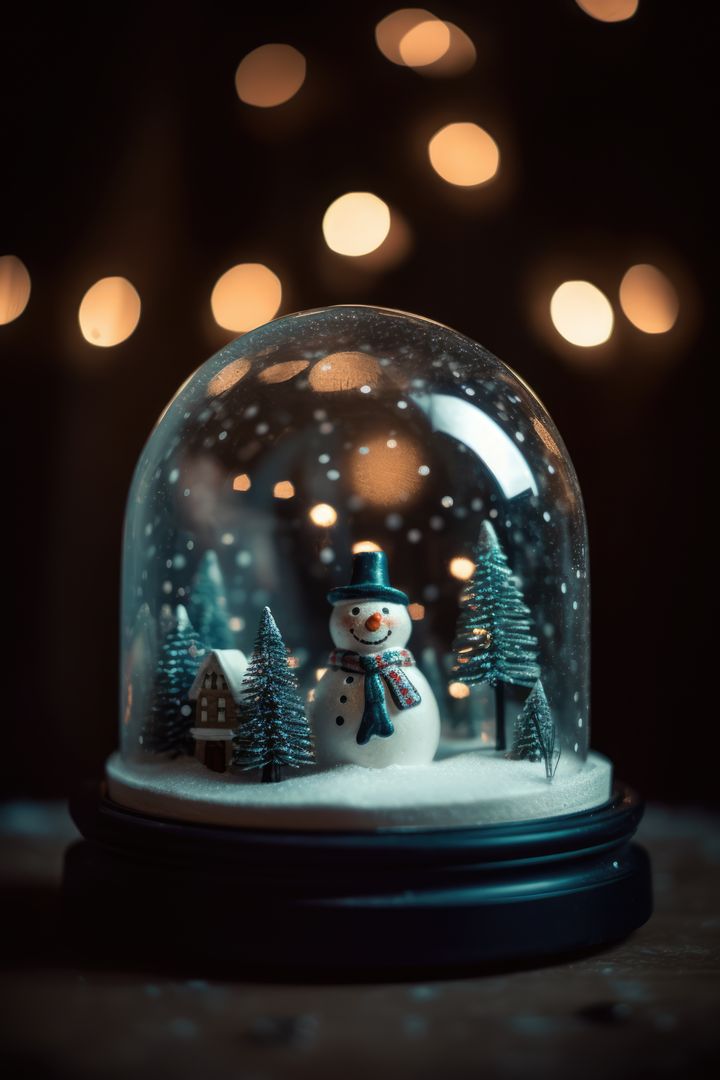 Christmas Snow Globe with Snowman Figuren with Lights - Free Images, Stock Photos and Pictures on Pikwizard.com