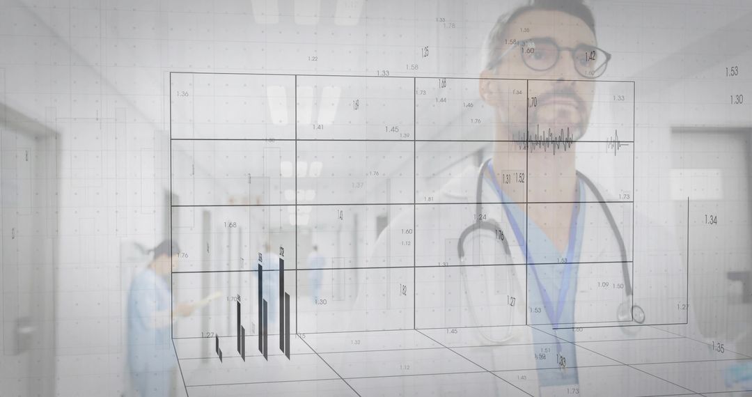 Doctor Analyzing Digital Data Visualization in Hospital Environment