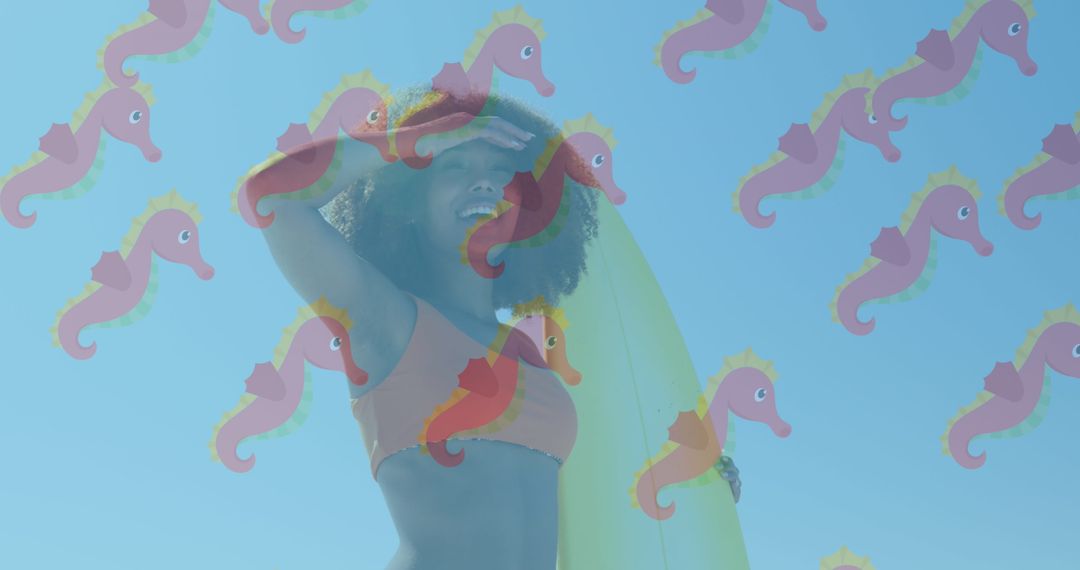 Tropical Beach Vibes with Seahorse Overlay Concept