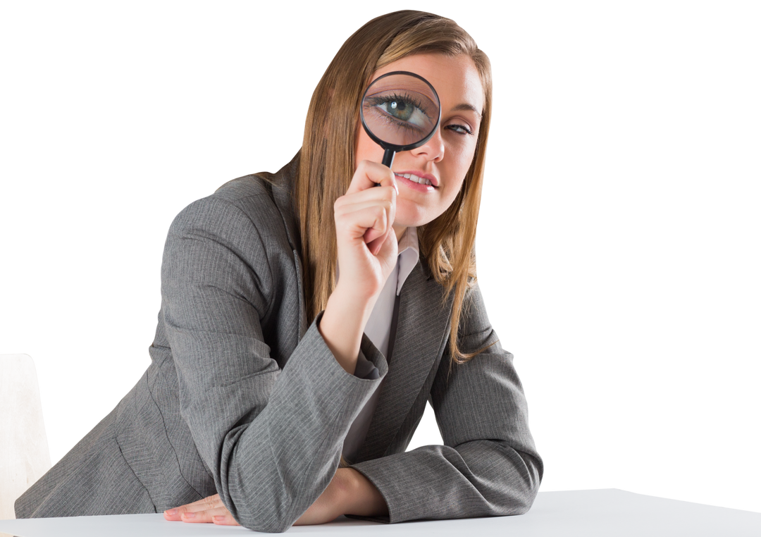 Confident Businesswoman Looking Through Transparent Magnifying Glass - Download Free Stock Images Pikwizard.com