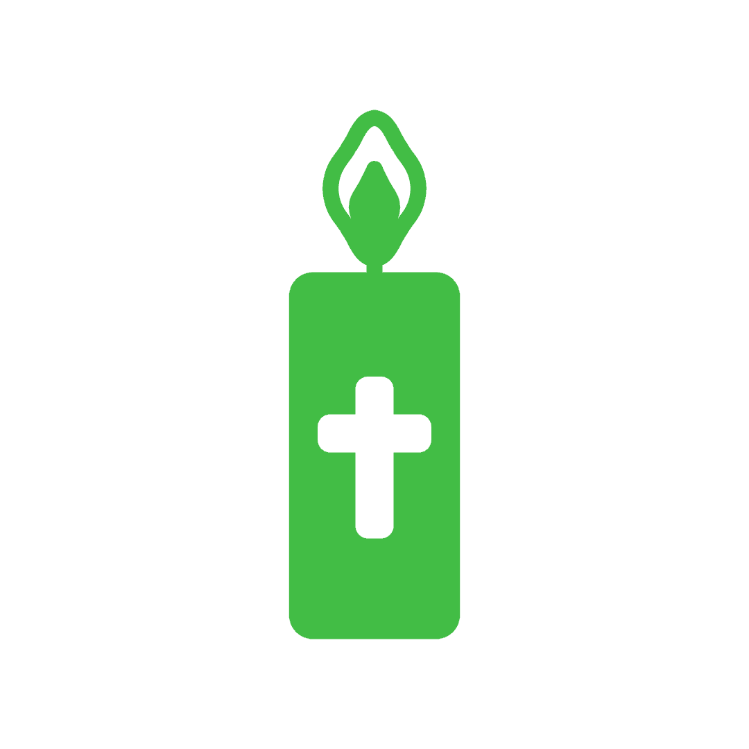 Illustration of Green Candle with Cross on Transparent Background