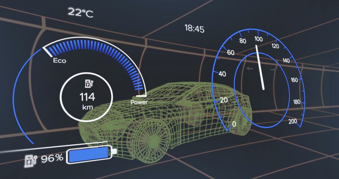 High-Tech Car Dashboard Interface with Futuristic Elements and Data