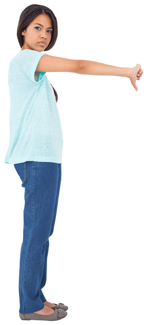 Transparent Disappointed Woman Giving Thumbs Down Gesture