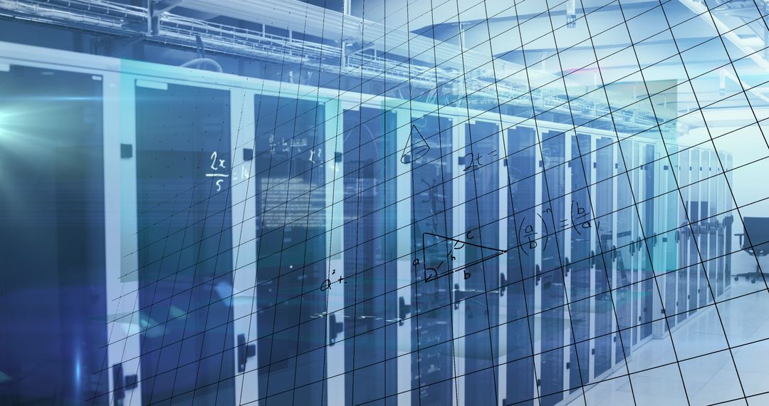 Digital Data Integration in Server Room with Futuristic Overlay