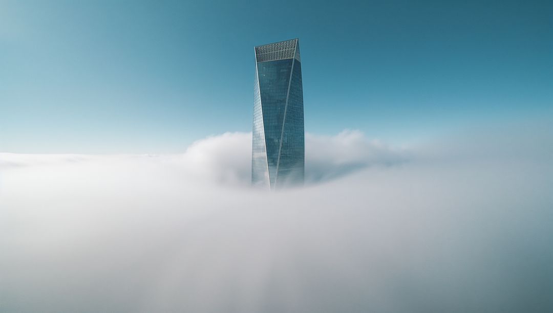 Towering Skyscraper Emerges Through Ocean of Clouds