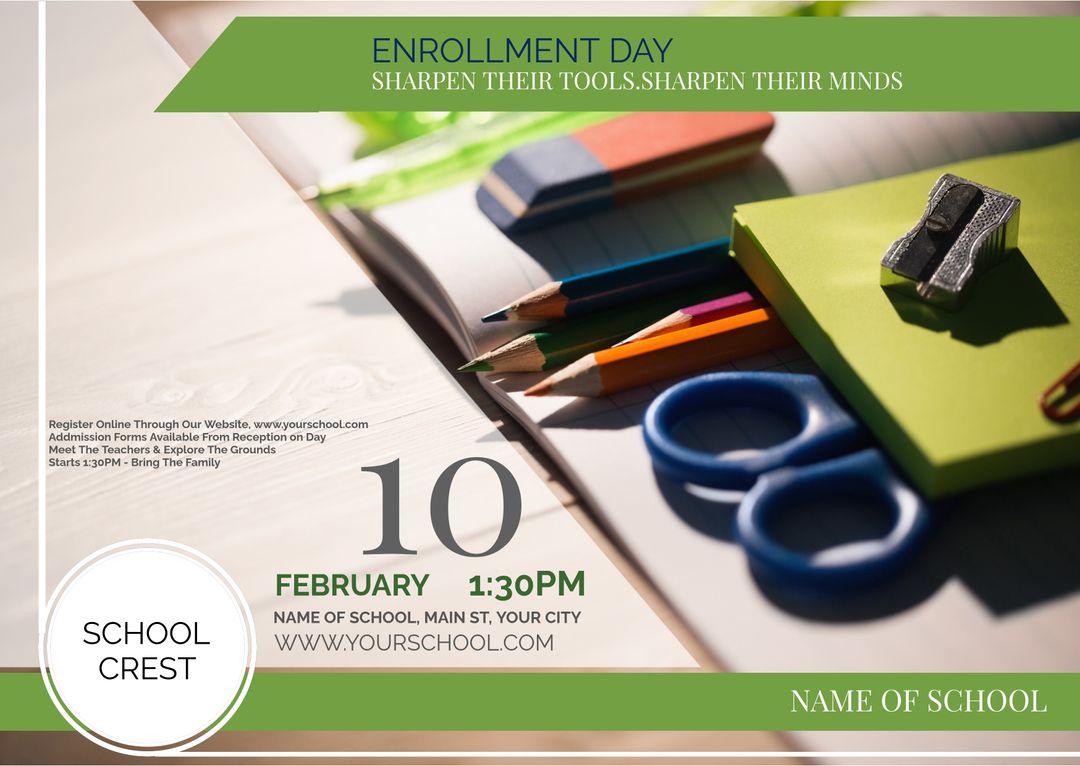 School Enrollment Day Promotional Flyer with Educational Supplies - Download Free Stock Templates Pikwizard.com