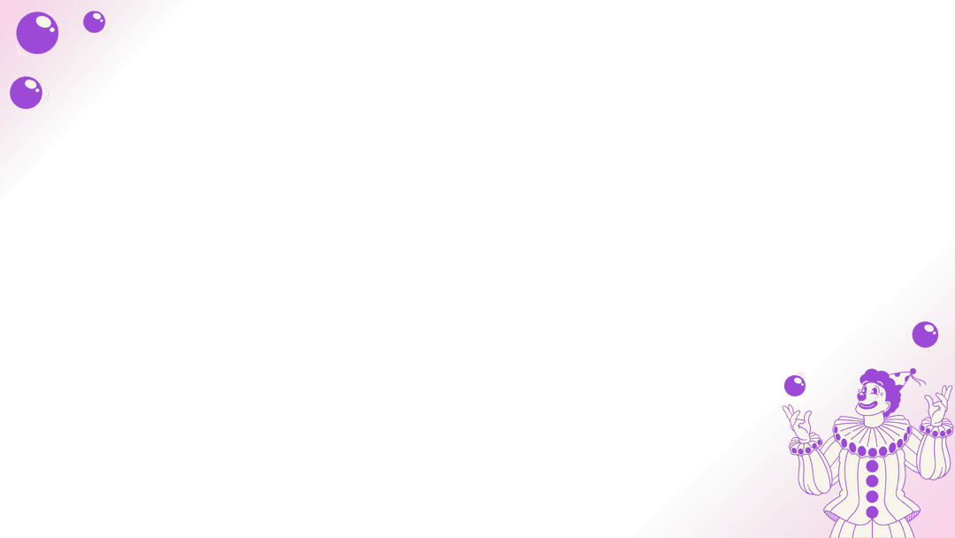 Whimsical Clown Juggling Purple Bubbles on Transparent Background