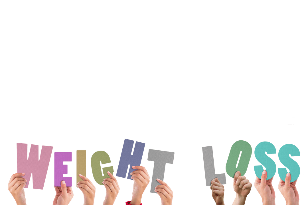 Hands Holding Up Colorful Transparent Weight Loss Letters