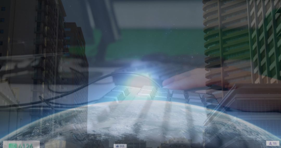 Digital World Integration with Media Icons and Global Connectivity