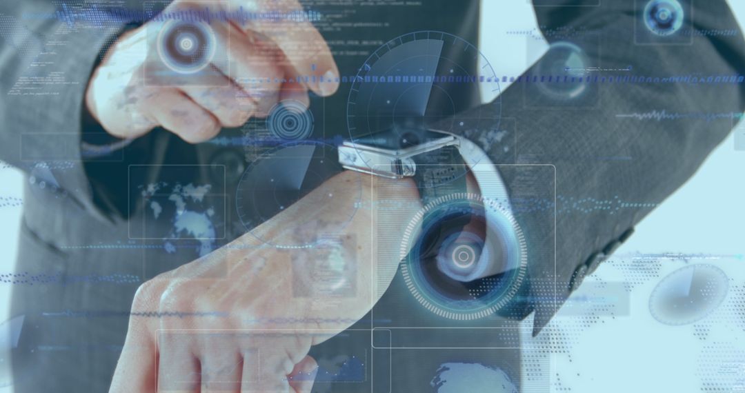 Futuristic Digital Interface and Smartwatch Interaction