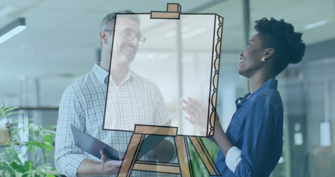 Collaborative Discussion in Modern Office Space with Whiteboard Concept