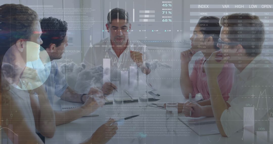 Diverse Business Team Collaborates with Data Visualizations