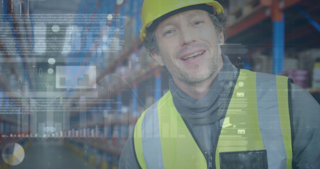 Warehouse Worker with Data Overlay Surroundings
