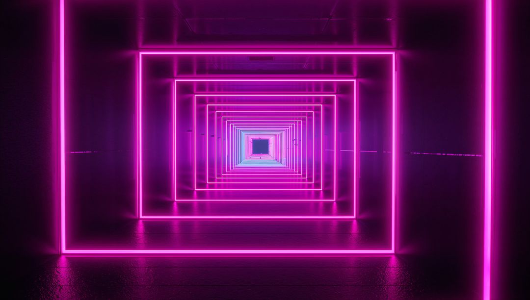 Futuristic Neon Corridor with Infinite Magenta Frames