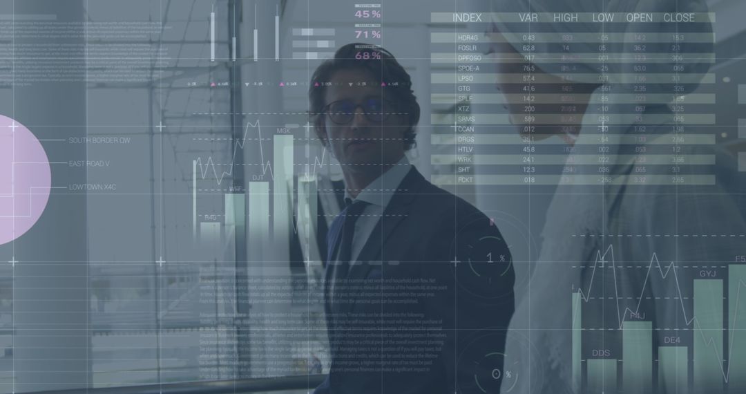 Mixed Data Visualization with Multicultural Business Professionals Discussing Finance