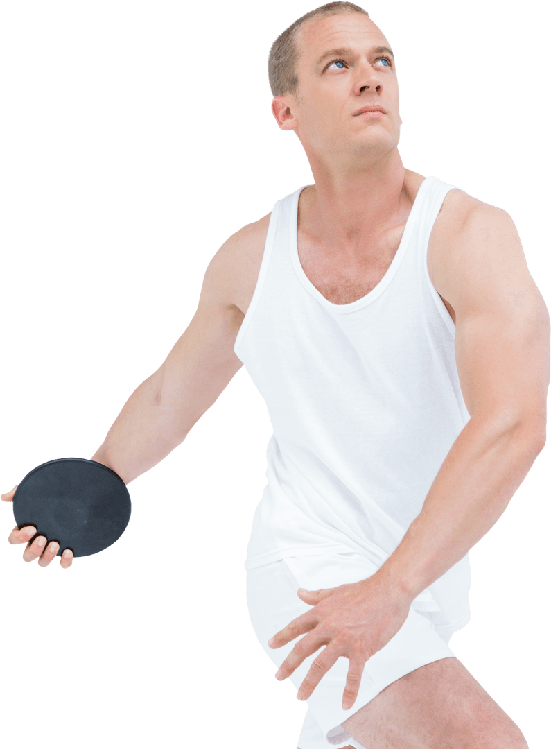 Transparent Athlete Performing Shot Put Throwing