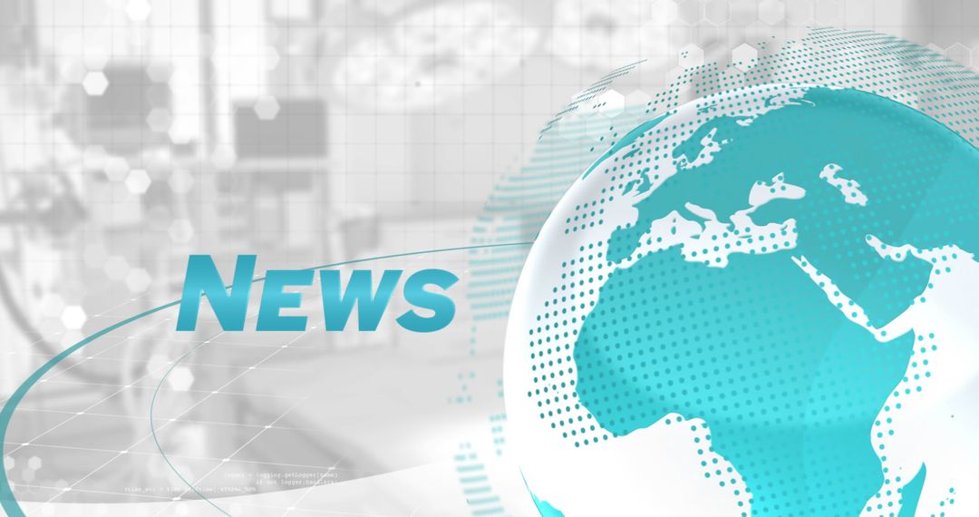 Teal Globe Floating Above Futuristic Background with NEWS Text