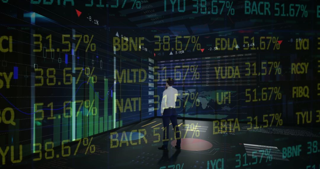Businessman Analyzing Dynamic Financial Data with Digital Interface
