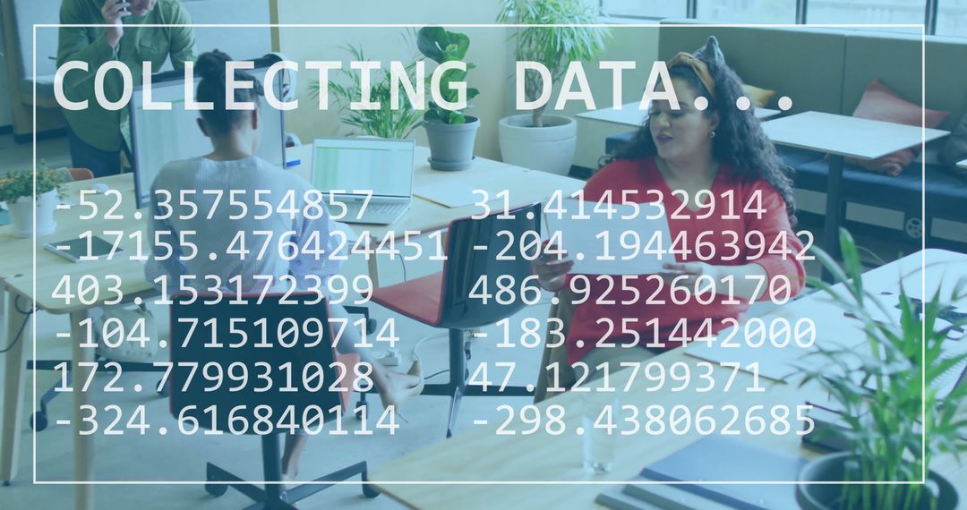 Digital Interface Concept with Team Meeting and Data Overlay
