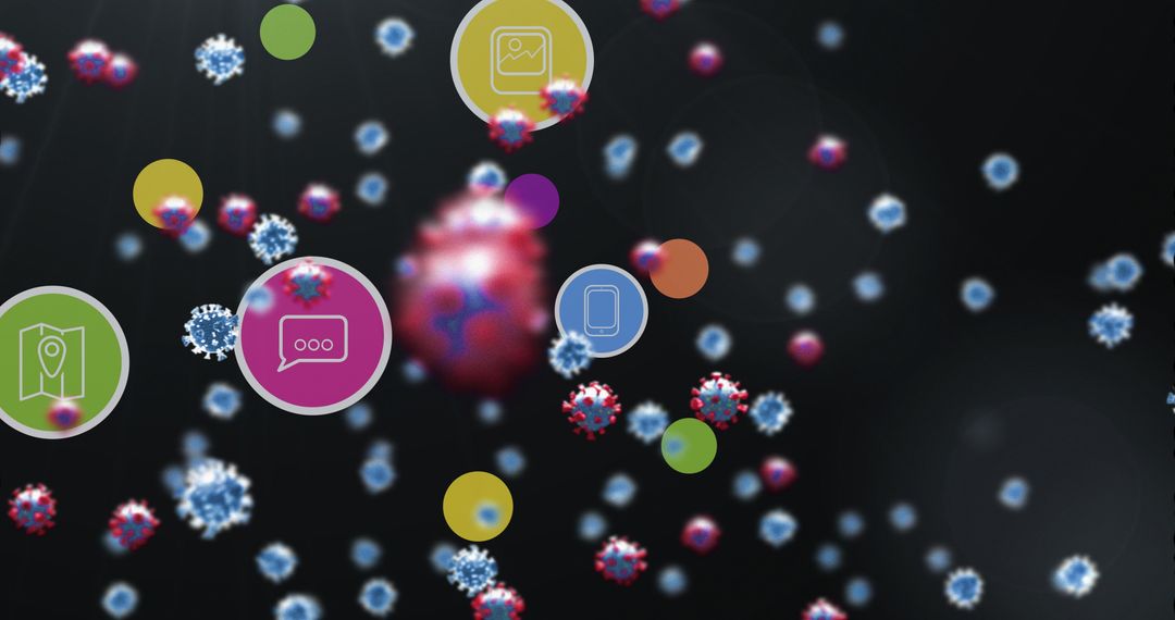 Virus Cells and Digital Icons Illustrating COVID-19 Impact