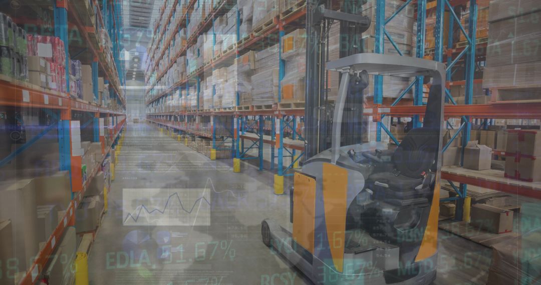 Forklift in Warehouse with Stock Market Overlay