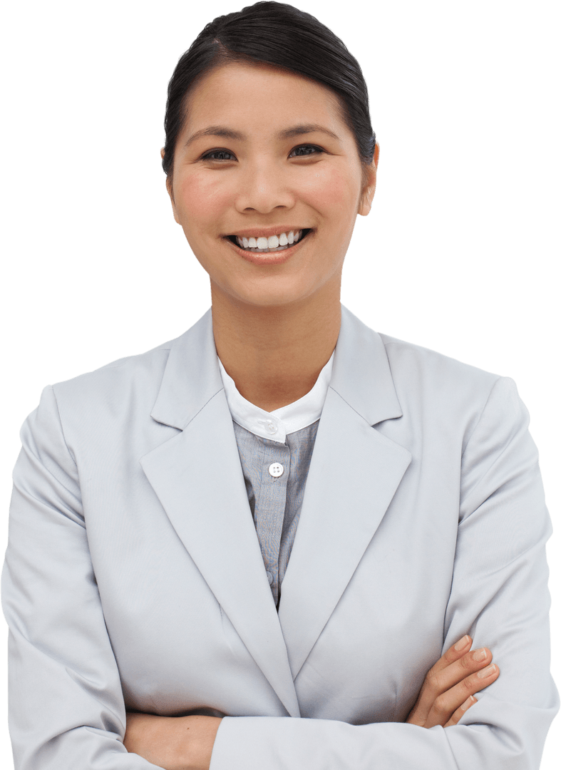 Confident Businesswoman Smiling with Folded Arms on Transparent Background