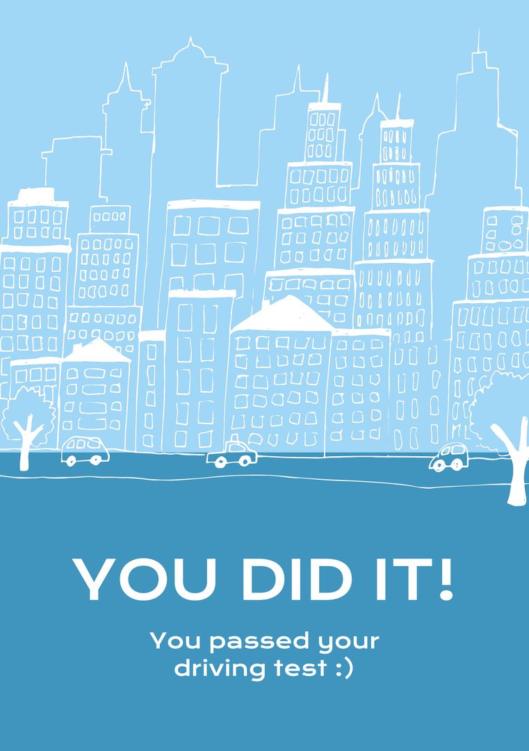 Congratulations on Passing Driving Test with Cityscape Background - Download Free Stock Templates Pikwizard.com