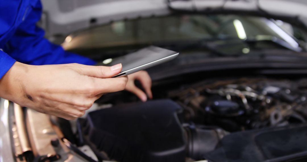 Mechanic Diagnosing Car Engine with Tablet - Free Images, Stock Photos and Pictures on Pikwizard.com